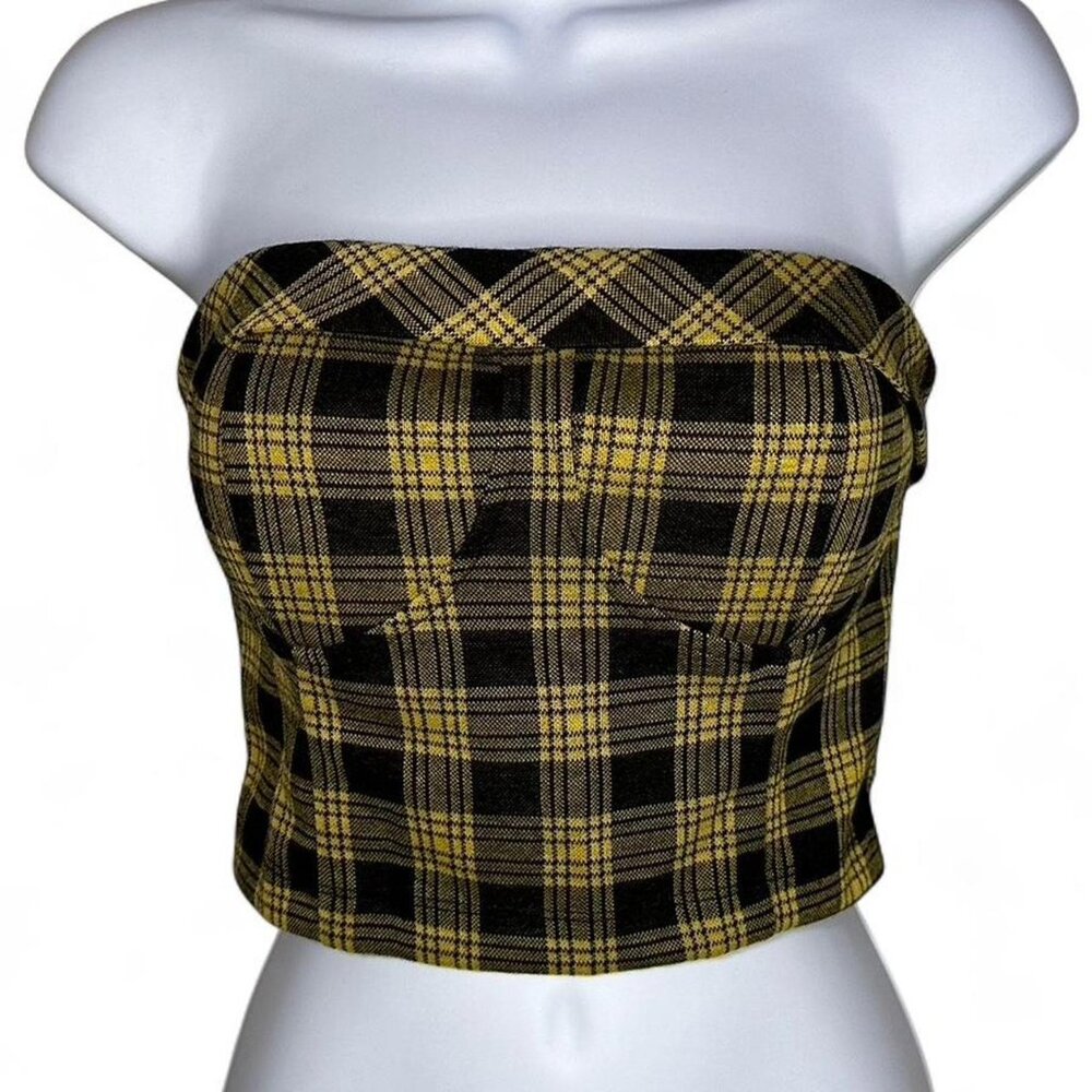 Meraki Padded Tube Top in Plaid Yellow